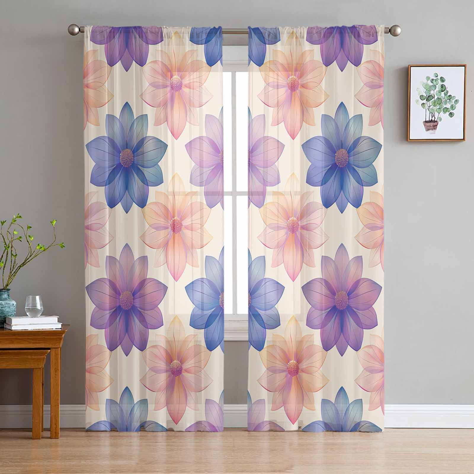 Smartcoco Flower Print Roman Window Curtain - Tulle Sheer Curtain 47x47 Inches, Living Room Kitchen Decor