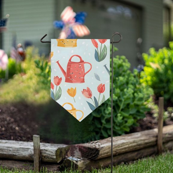 Flowers Watering Cans with Tulips Garden Flag 18" x 12.5" Double Sided Yard Lawn Outdoor Decor Small Yard Flags