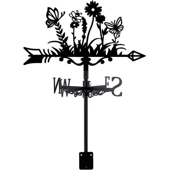 Flowers Weather Vane Blooming Flowers Weathervane Metal Weathercock Black Iron Wind Vanes Garden Decorative Wind Direction for Roof Yard Patio Outdoor Decoration Mixed Color