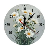 Flowers White Daisies Wall Clock 10 Inch Silent Non Ticking Round Wooden Clock Decoration for Living Room Kitchen Bedroom Bathroom Office Classroom