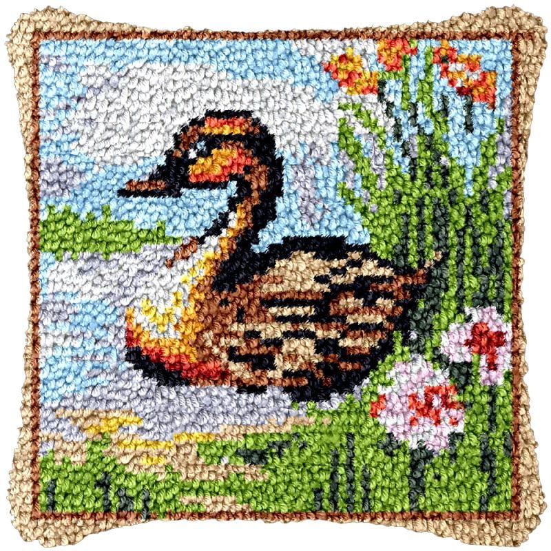 Flowers Wild Duck Latch Hook Pillow Cover Kits for DIY Cushion Cross Stitch Crochet Hooking Latch Hook Pillowcase Rug Kits with Preprinted Canvas Crochet Yarn Kits Needlework Crafts 17'' X 17''