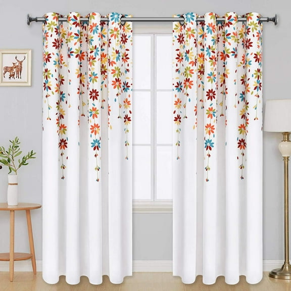 Flowers Window Curtain Floral Window Treatment Grommet Curtains 52 × 63 Inches Flower Drapes for Bedroom Living Room, Orange, Set of 2 Panels