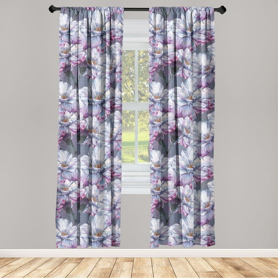 Flowers Window Curtains, Watercolor Blooming Wild Roses Vintage Floral Concept Soft Tones, Lightweight Decor 2-Panel Set with Rod Pocket, Pair of - 28"x63", Purpleblue Lilac and Fuchsia, by Ambesonne