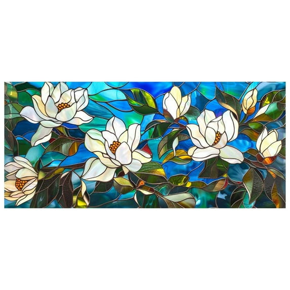 Flowers Window Film, Privacy Static Cling Glass Decal, Non-Adhesive Colorful Sticker, Removable Door Film Window Covering for Bedroom Bathroom, 16.93 x 39.37 inches