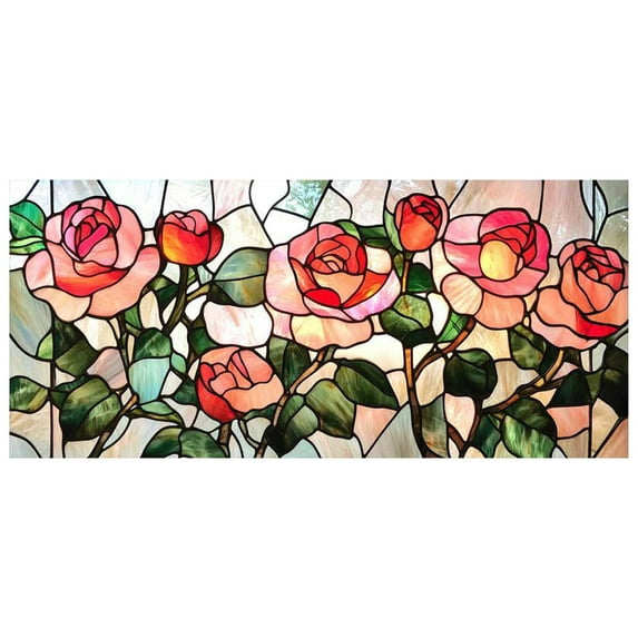 Flowers Window Film, Privacy Static Cling Glass Decal, Non-Adhesive Colorful Sticker, Removable Door Film Window Covering for Bedroom Bathroom, 16.93 x 39.37 inches