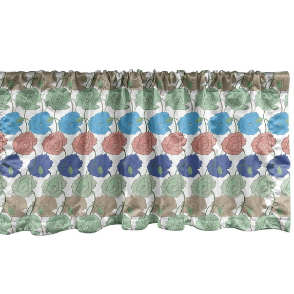 Flowers Window Valance, Botanical Theme Floral Design Colorful Poppy Blossom Patterns, Curtain Valance for Kitchen Bedroom Decor with Rod Pocket, 54" X 12", Sky Blue Coral, by Ambesonne