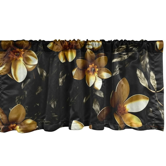 Flowers Window Valance, Earthy Black Floral Pattern with Blurry Leaves and Autumnal Petals, Curtain Valance for Kitchen Bedroom with Rod Pocket, 54" X 18", Black Dark Taupe Caramel, by Ambesonne