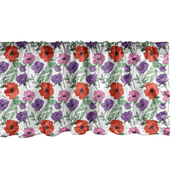 Ambesonne Flowers Valance Pack of 2, Botanical Anemones Pattern, 54"X12", Multicolor
