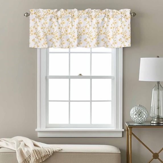 Flowers Window Valance for Kitchen, Branches Rod Pocket Short Curtain for Small Windows, Light Filtering Decorative Valance, 56 x 16 Inch, 1 Panel