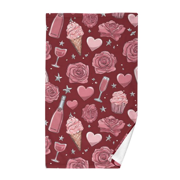 Flowers Wine Love Pattern Bath Towel 100% Cotton Soft Thick High Absorbency Hand Face Towel Single Pack 16x28in
