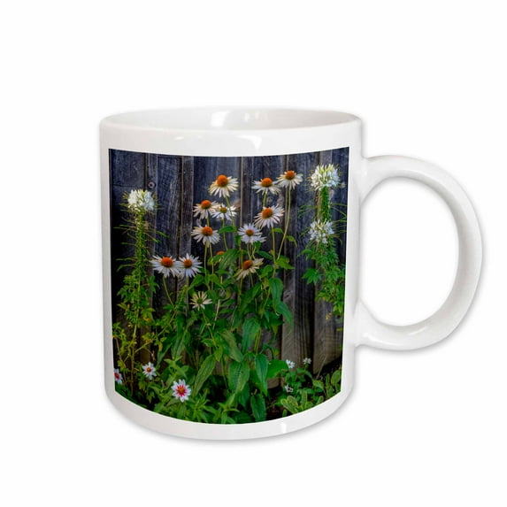 3drose, Flowers with Wooden Fence Background, 15oz Mug