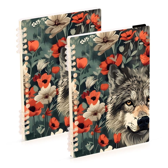 Flowers Wolf Poppy Ring Binder Notebook Journey Note Diary College Ruled Spiral Notebook Study Loose Leaf Paper A5 60 Pages