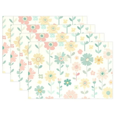 Flowers on Yellow 12×18 inch Placemats Heat Resistant Washable Foldable Rectangular Placemats Set Decoration Indoor Outdoor for Kitchen Dining Table 1PC