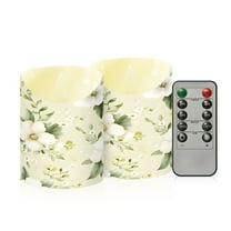 Flowers and Bees Flameless Candles 2 PCS with Remote Realistic Moving Flame LED Tapered Pillar Set for Home Decor