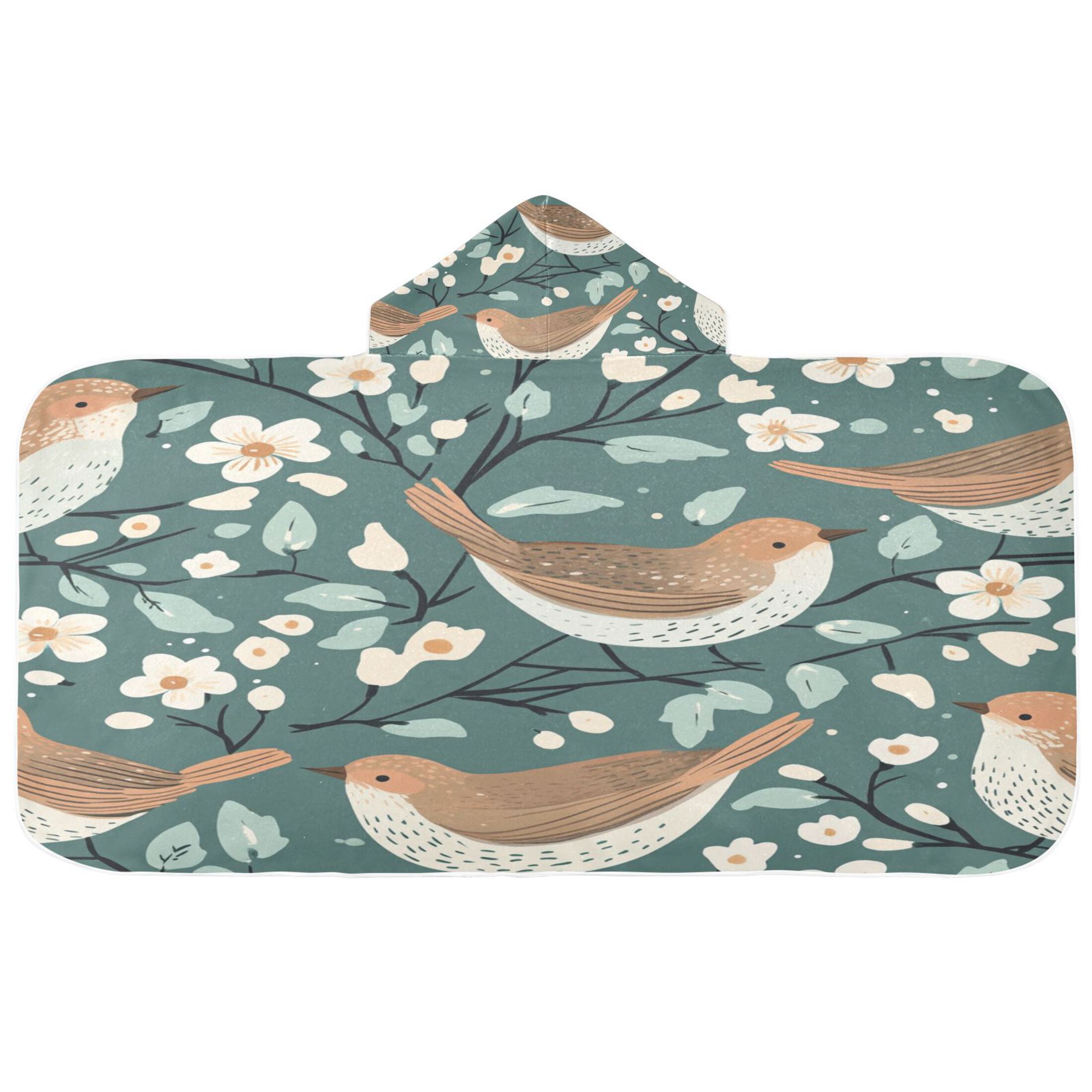 Flowers and Birds 50x23.5" Baby Hooded Bath Towel Poncho, Quick-Dry and ...
