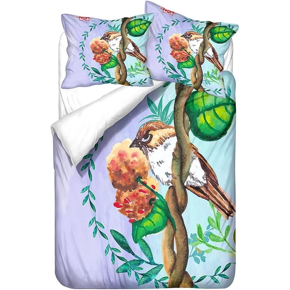 Flowers and Birds Duvet Cover Set,Bedding Set for Kids and Adult, Home Decor, Full Size