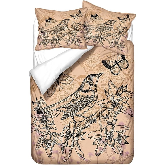 Flowers and Birds Duvet Cover Set,Bedding Set for Kids and Adult, Home Decor,Twin Size