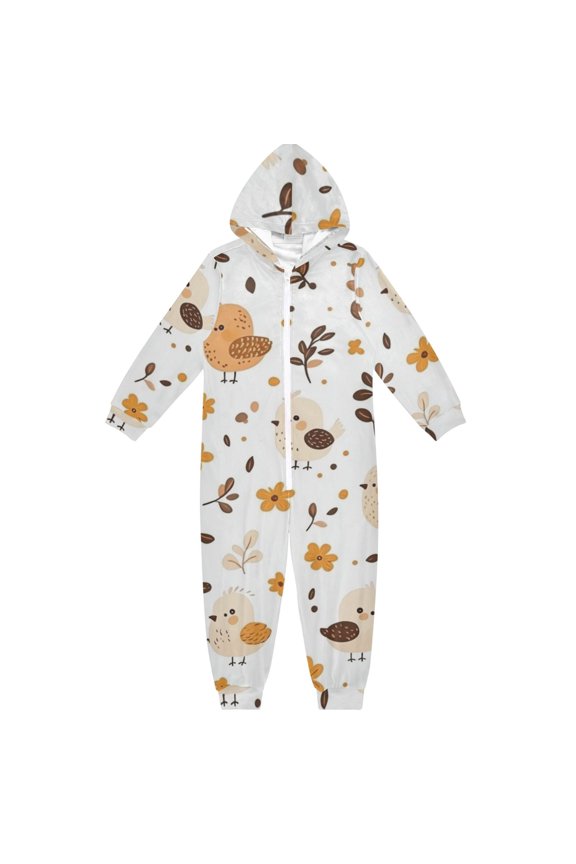 Flowers and Birds Pattern One Piece Pajamas Soft Jumpsuit Cozy Sleep and Play Romper Zipper and Pockets 4T