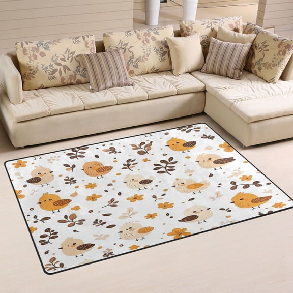 Flowers and Birds Pattern Soft Polyester Area Rug 31''x20'', Non Slip, Memory Foam, Water Absorbent