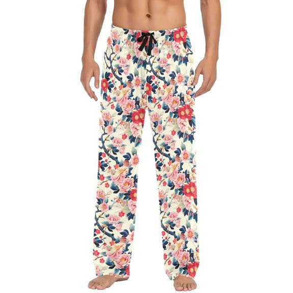Flowers and Birds joogoo Men's Pajama Pants Cotton Long Sleepwear Lounge Pants S