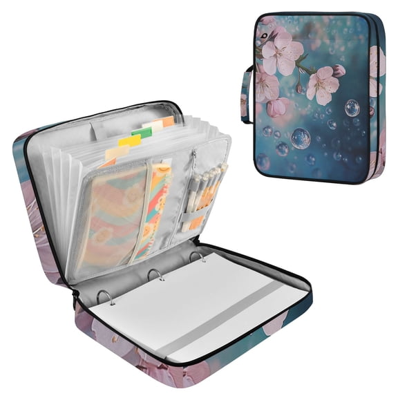 Flowers and Bubbles Accordion File Organizer Expanding File Folder 3-Ring Binder Bag 500 Sheets A4 Size
