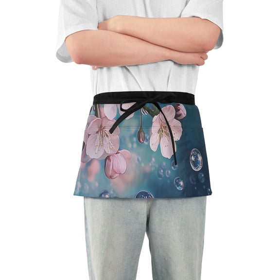 Flowers and Bubbles Short Server Apron with 3 Pockets for Unisex Chef Gardening