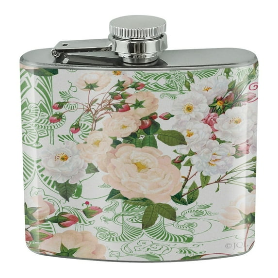Flowers and Buds Pattern Stainless Steel 5oz Hip Drink Kidney Flask