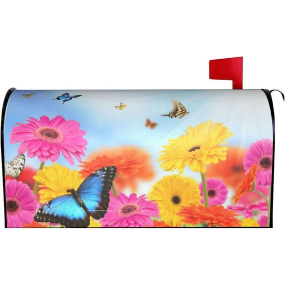 Flowers and Butterflies Mailbox Covers Magnetic Spring Floral Waterproof Mail Cover Letter Post Box Wraps for Home Garden Yard Decor, 21x18 in