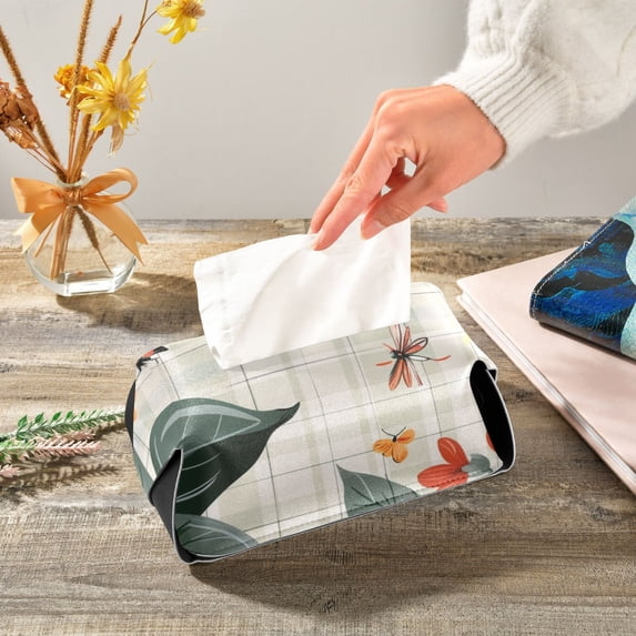 Flowers and Butterflies Napkin Dispenser Leather Paper Napkins Holders Elegant Modern Fancy for Kitchen Dining Room Table Decor