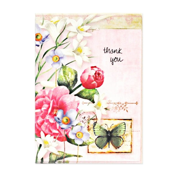 Flowers and Butterfly Thank You Cards