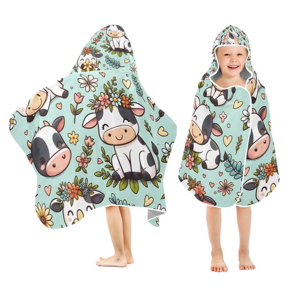 Flowers and Cow Kid Bath Towels Bath Beach Towel Super Soft and Absorbent for Kid Girl Boy Babie Toddler Infant