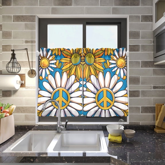 Flowers and Daisy Kitchen Curtains Half Tier Curtain 2 Rod Pockets Bathroom Bedroom Cupborad Living Room 27"x24"