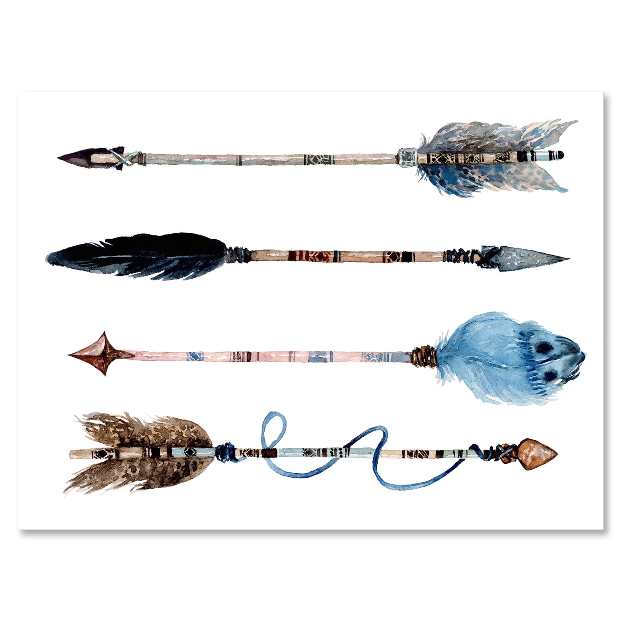 Flowers and Ethnic Feathers On Native Arrows IV 40 in x 30 in Painting Canvas Art Print, by Designart