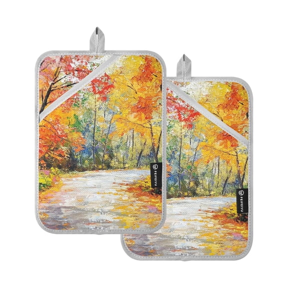 Flowers and Falling Leaves Autumn Oven Mitts Pot Holders 2 pcs Heat Resistant for Kitchen Baking Grilling