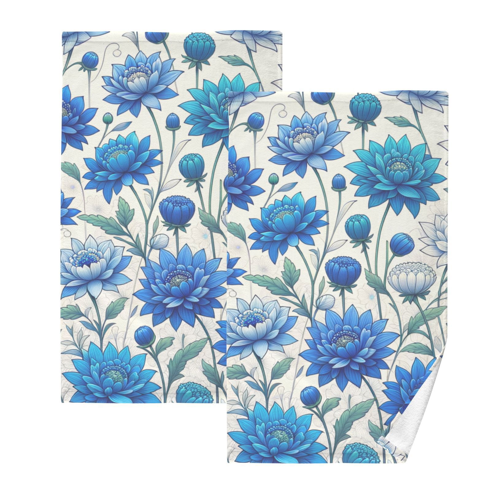 Flowers and Floral Blue Hand Towels Cotton Bath Towels Large Face Towels Absorbent for Bathroom 2 Packs