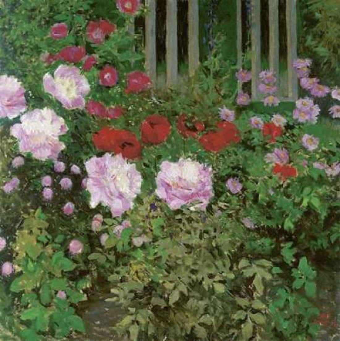Flowers and Garden Fence Canvas Art - Koloman Moser (24 x 24)