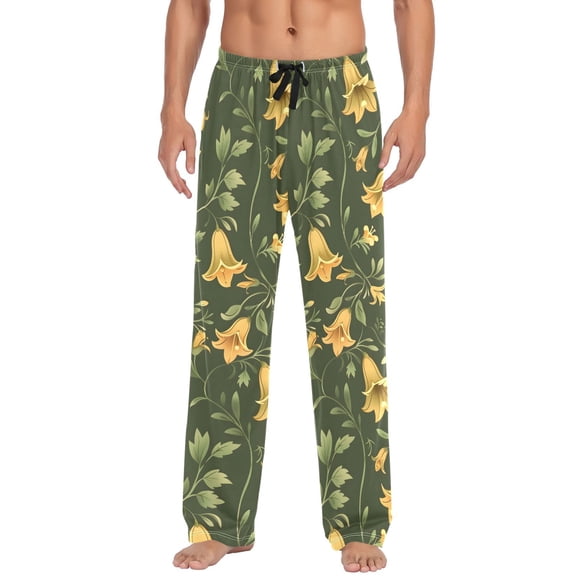 Flowers and Green Leaves Men's Pajama Pants Cotton Long Sleepwear Lounge Pants S