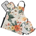 thumbnail image 1 of Flowers and Insects 5 Pcs Kitchen Set Heat Resistant Oven Mitts and Non-Slip Pot Holders with Adjustable Cooking Apron, 1 of 6