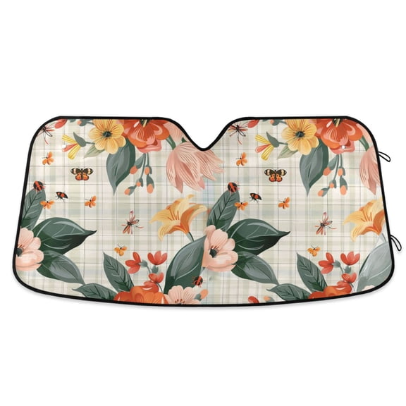 Flowers and Insects Car Windshield Sun Shade Foldable Car Front Window Visor Heat and UV Protection 53x23.5