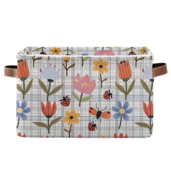 Flowers and Ladybirds Storage Bins with Handle Fabric Organizer Basket Foldable Box 1 Pack 14.2x10.2x8.3