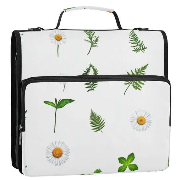 Flowers and Leaf 3-Ring Binder Bag 13.6x12.4x3.5in Water-Resistant Canvas for School or Office Use
