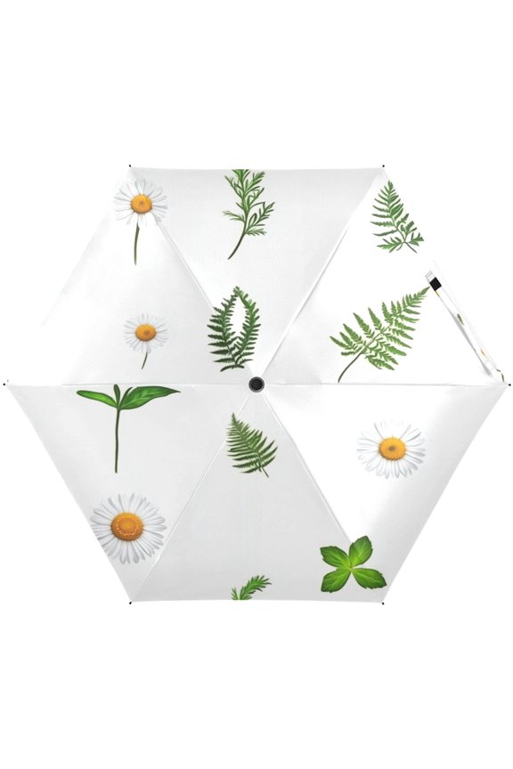 Flowers and Leaf Umbrellas for Sun Auto Open Close UV50+ Waterproof 5-Fold Compact Fiberglass Frame