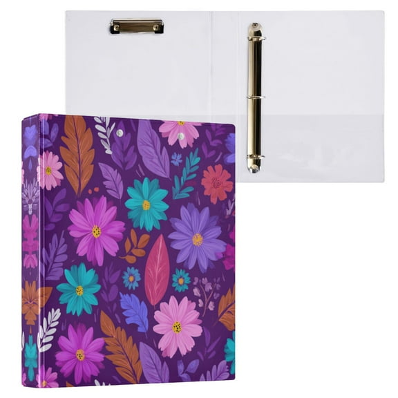 Flowers and Leaves 3 Ring Hardcover Binders 1.5in Round Rings for Letter-Size Folder Paper Organizer Pockets for Office Student Recipe