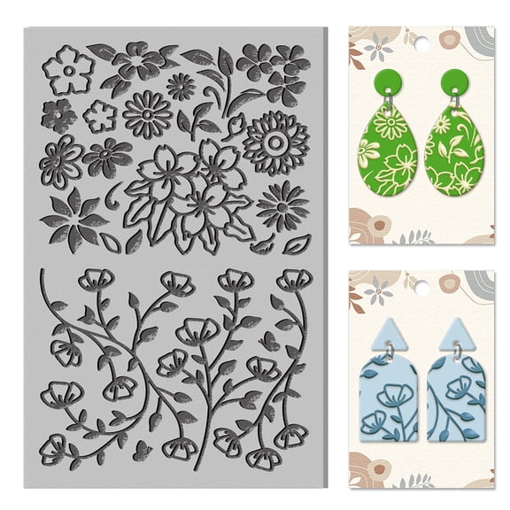 Flowers and Leaves Clay Texture Mat Polymer Clay Texture Mats Vintage Modeling Pattern Pad for Making Earrings Jewelry Stamp Engraving Machines DIY