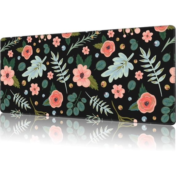 Flowers and Leaves Gaming Mouse Pad,Large Non-Slip Thick Stitched Edge Mouse Mat for Home Office Gaming Keyboard Desk Pad (35.4 x 15.7 Inches)