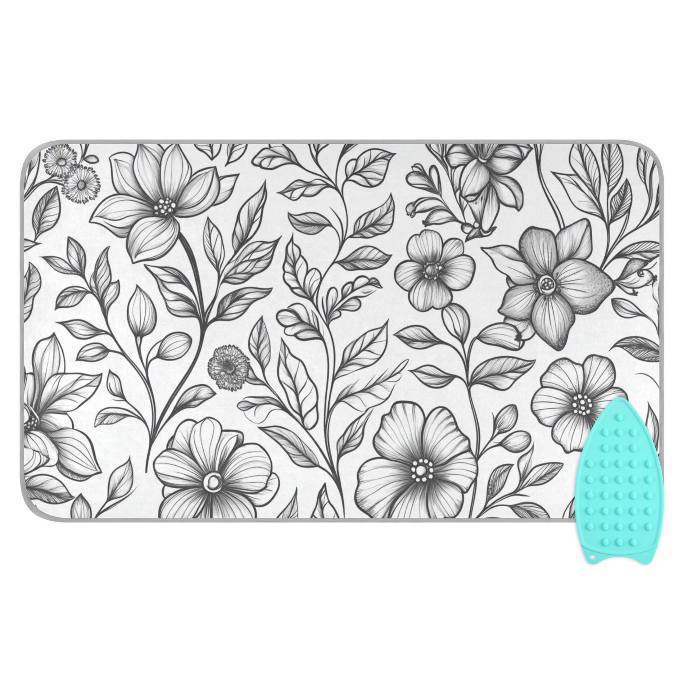 Flowers and Leaves Line Art Ironing Mat Blanket Portable Travel Ironing Pad Heat Resistant Pad 47.2" x 27.6”