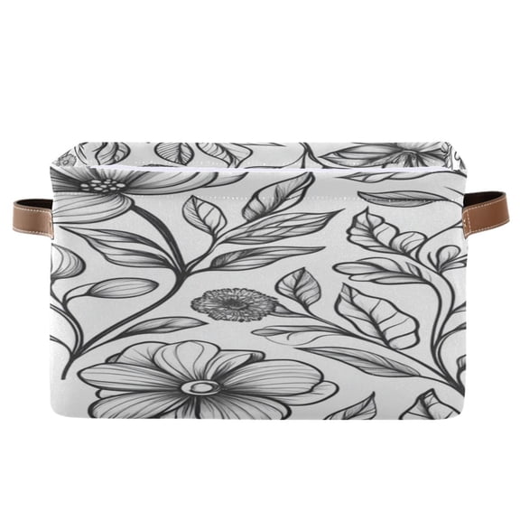 Flowers and Leaves Line Art Square Storage Bins with Handles Collapsible Containing Box 1 Pack