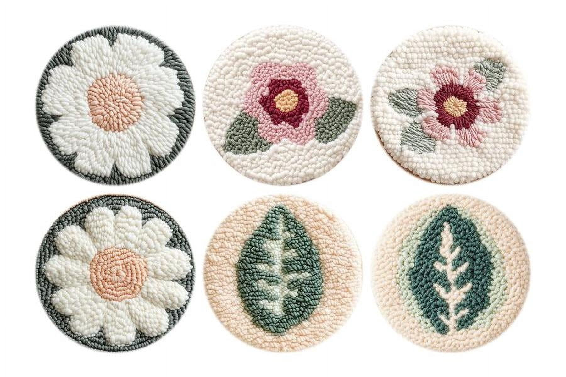 Flowers and Leaves Punch Needle Coasters Kit,6-pattern punch needle Needle Coasters Kit ,Punch Art for Beginners,Suitable for Home Decoration