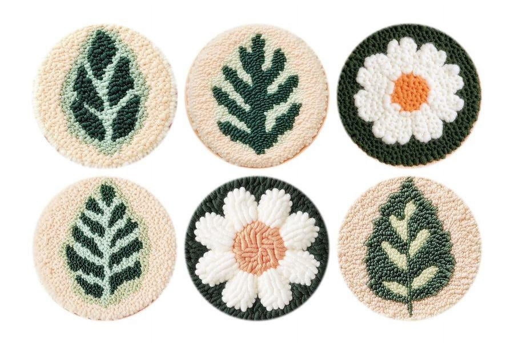 Flowers and Leaves Punch Needle Coasters Kit,6-pattern punch needle Needle Coasters Kit ,Punch Art for Beginners,Suitable for Home Decoration