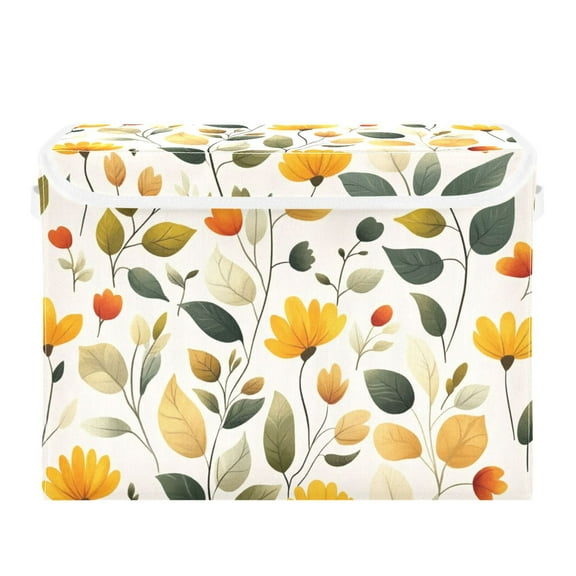 Flowers and Leaves Vector Large Storage Bins with Linen Collapsible Lid Storage Box 16.7 x 12.6 x 11.8in
